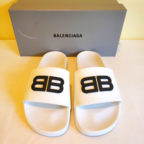 Balenciaga Other - $350 Balenciaga Men's Logo BB Pool Slides Slip On Sandal Shoes